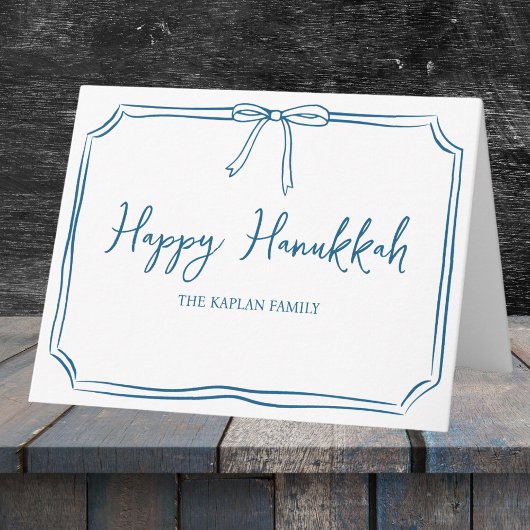 Elegant Blue Bow Personalisiert Happy Hanukkah Karte