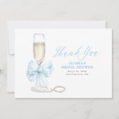 Elegant Blue Bow Prosecco Bridal Shower Thank You Dankeskarte (Vorderseite)