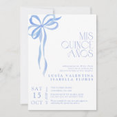 Elegant Blue Bow QR Mis Quince Años Quinceañera Einladung (Vorderseite)