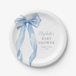 Elegant Blue Bow Ribbon Boy Baby Shower Pappteller
