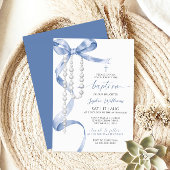 Elegant Blue Bow & Rosary Baptisse Einladung