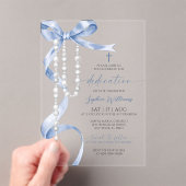 Elegant Blue Bow & Rosary Dedication Acryleinladungen (Insitu (Handheld))