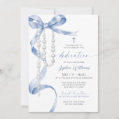 Elegant Blue Bow & Rosary Dedication Einladung (Vorderseite)