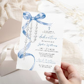 Elegant Blue Bow & Rosary Dedication Einladung
