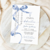 Elegant Blue Bow & Rosary Dedication Einladung