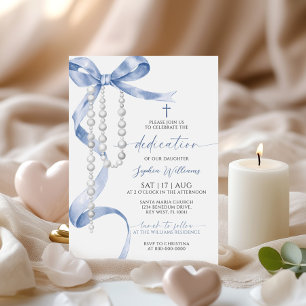 Elegant Blue Bow & Rosary Dedication Einladung