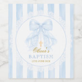 Elegant Blue bow Stripes Lace Weinetikett (Einzelnes Label)