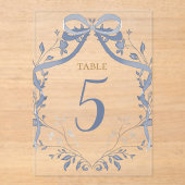 elegant blue bow table number acryleinladungen (Vorderseite)