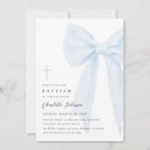 Elegant Blue Bow Taufen Einladung (Vorderseite)