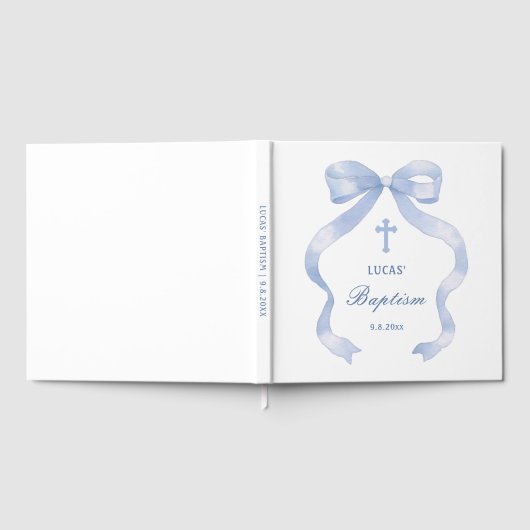 Elegant Blue Bow Taufen Gästebuch (Voll)