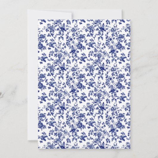 Elegant Blue Bow Toile de Jouy Floral Baby Shower Einladung (Rückseite)