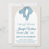 Elegant Blue Bow Twenty-One Birthday Einladung (Vorderseite)