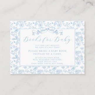 Elegant Blue Bow Vintage Floral Books for Baby Begleitkarte