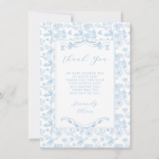 Elegant Blue Bow Vintage Floral Boy Baby Shower Dankeskarte