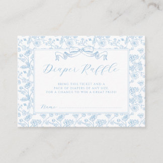 Elegant Blue Bow Vintage Floral Diaper Raffle Begleitkarte