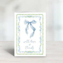 Elegant Blue Bow Watercolor Bridal Shower  Dankeskarte