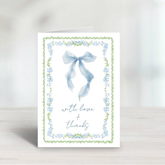 Elegant Blue Bow Watercolor Bridal Shower  Dankeskarte