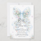 Elegant Blue Bow Wildflower Baby Shower Einladung (Vorderseite)
