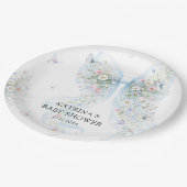 Elegant Blue Bow Wildflower Baby Shower Pappteller (Schrägansicht)