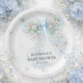 Elegant Blue Bow Wildflower Baby Shower Pappteller