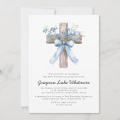 Elegant Blue Bow Wildflowers Baptism Einladung (Vorderseite)