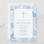 Elegant Blue Boy Taufen Christening Einladung (Vorderseite)