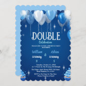 Elegant Blue Boys Double Birthday anpassbar Einladung (Vorne/Hinten)