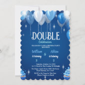 Elegant Blue Boys Double Birthday anpassbar Einladung (Vorderseite)