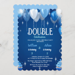 Elegant Blue Boys Double Birthday anpassbar Einladung