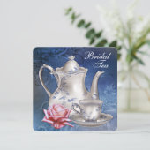 Elegant Blue Bridal Einladung (Stehend Vorderseite)