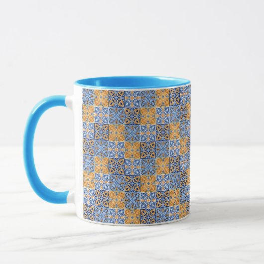 Elegant blue& brow yellow Italian  pattern  Tasse (Links)