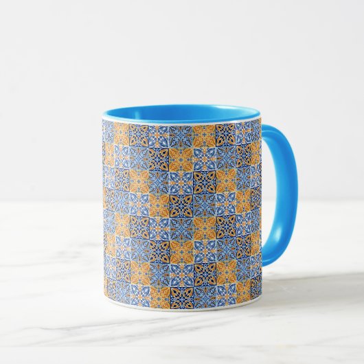 Elegant blue& brow yellow Italian  pattern  Tasse (VorderseiteRechts)