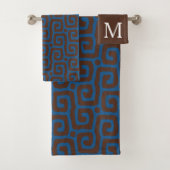 Elegant Blue &Brown Abstract Pattern Monogram Badhandtuch Set (Insitu)