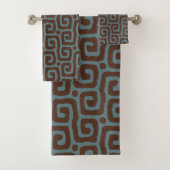 Elegant Blue &Brown Abstract Pattern Monogram Badhandtuch Set (Insitu)
