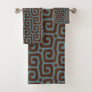 Elegant Blue &Brown Abstract Pattern Monogram Badhandtuch Set