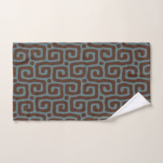 Elegant Blue &Brown Abstract Pattern Monogram Badhandtuch Set (Handtuch)