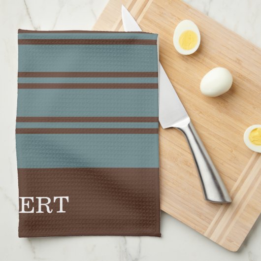 Elegant Blue &Brown Abstract Pattern Monogram Geschirrtuch (Viertel Falte)