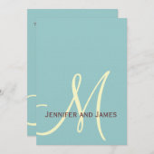 Elegant Blue Brown Monogram Wedding Einladung (Vorne/Hinten)