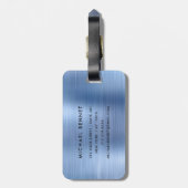 Elegant Blue Brushed Metal Monogrammed Gepäckanhänger (Rückseite vertikal)