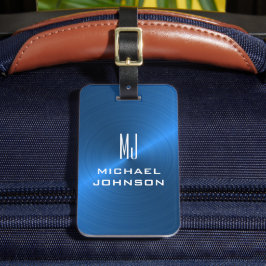 Elegant Blue Brushed Metallic Mit Monogramm Initia Gepäckanhänger