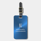 Elegant Blue Brushed Metallic Mit Monogramm Initia Gepäckanhänger (Vorderseite vertikal)