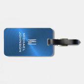 Elegant Blue Brushed Metallic Mit Monogramm Initia Gepäckanhänger (Rückseite horizontal)