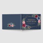 Elegant Blue Burgundy Gold Geometric Wedding Gästebuch (Voll)