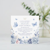 Elegant Blue Butterfly Boy Baby Shower Einladung (Stehend Vorderseite)