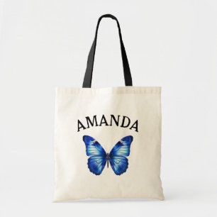 Elegant Blue Butterfly Curved Name Girly Tragetasche