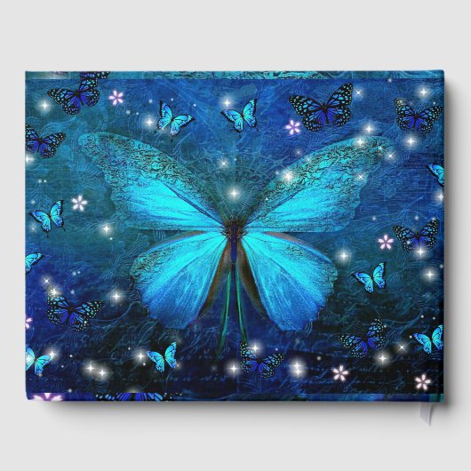 Elegant Blue Butterfly Gästebuch (Rückseite)