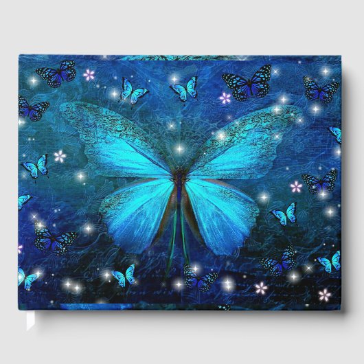 Elegant Blue Butterfly Gästebuch (Vorderseite)