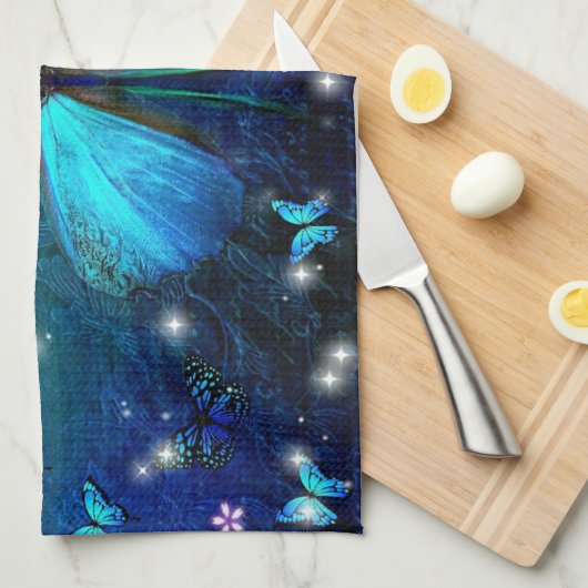 Elegant Blue Butterfly Geschirrtuch (Viertel Falte)