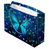 Elegant Blue Butterfly Große Geschenktüte (Rückseite Schrägansicht)