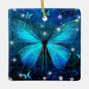 Elegant Blue Butterfly Keramikornament